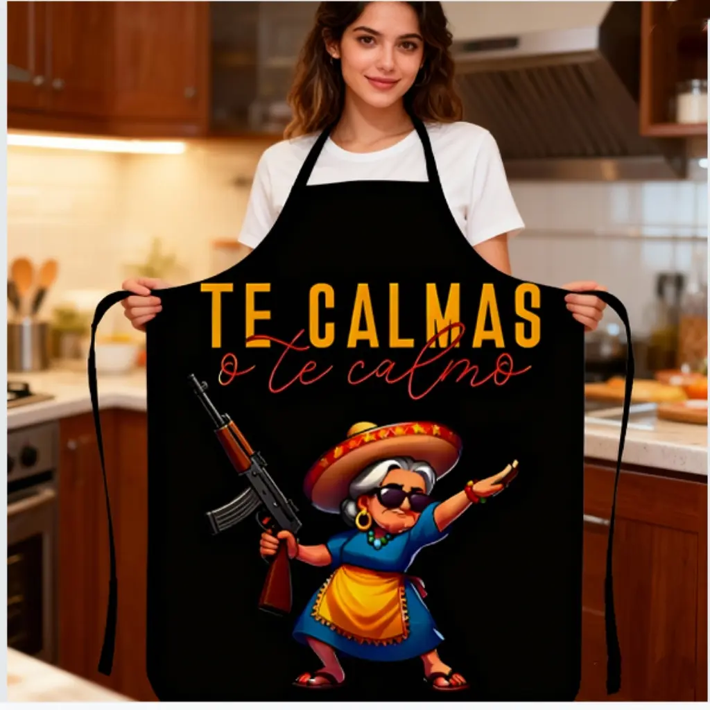 Cartoon Kitchen Cooking Apron - 1-Piece 100% Polyester Woven Waterproof Funny Apron with Humorous Phrases, Adjustable Back Tie, 1 Size for Cooking, Baking, Kitchen Cooking Aprons