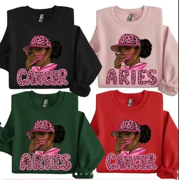 [AIl 12 Zodiac] Black Girl Magic Zodiac Slay Sweatshirt - Multi-Texture Hat Graphic (Glitter, Camo, Leopard) for Adults, Full Horoscope Star Sign Collection with Bold Constellation & Name Design, Unisex Astrology Gift