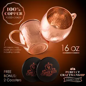 Copper Mug Set Of 2 Large 16oz 100% Pure Copper Cocktail Mug Gift Set Drinkware Reusable Handmade Cup