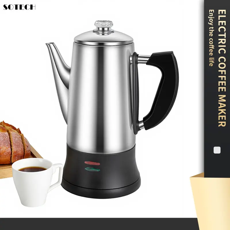 【Back to School Shopping】SOTECH Electric Coffee Percolator 12 Cup Stainless Steel Coffee Maker Glass Clear Brew Progress Knob Cool-Touch Handle 1.8L Coffee and Tea Pots Thermostatic Kettle for Friend Family Gift Christmas New Year Viral