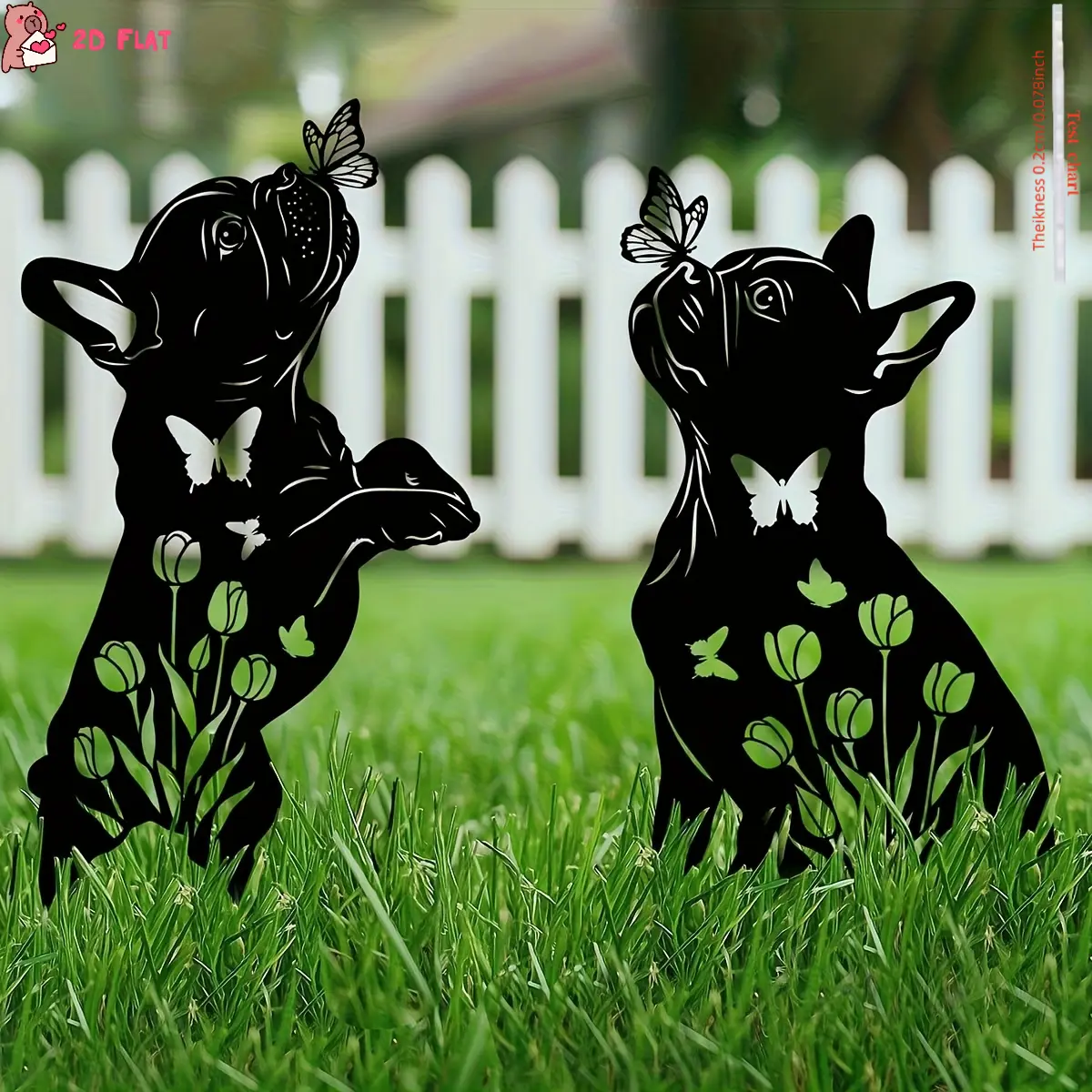 2 Pieces 2D Flat Printed Black Dog Garden Decor