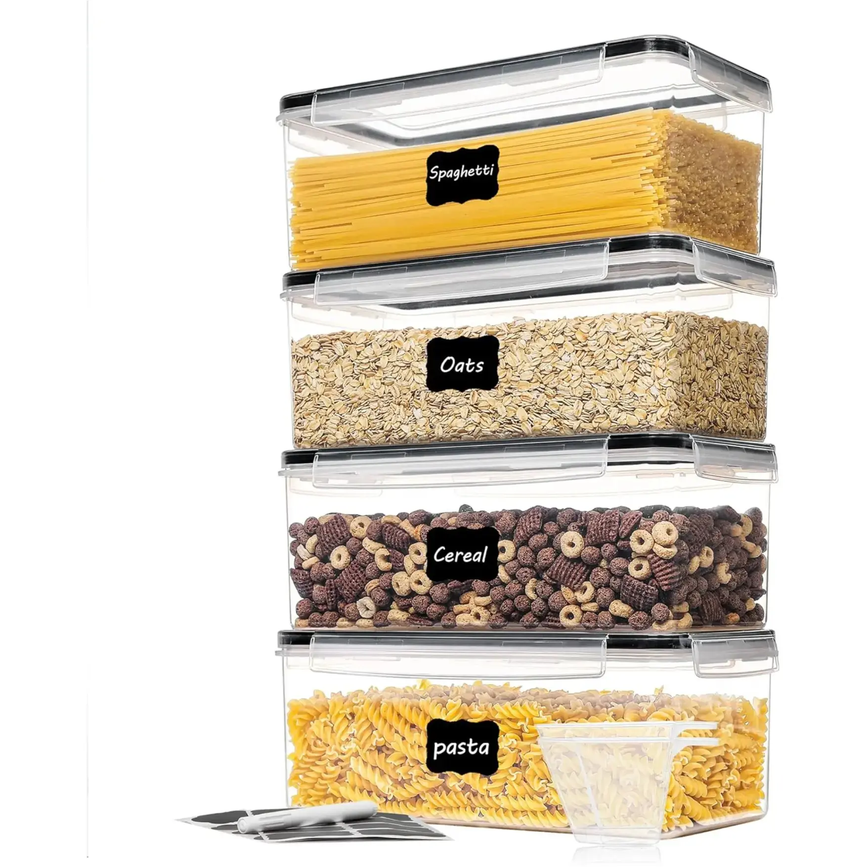 Airtight Food Storage Containers with Lids 4PCS Set 3.2L, Plastic Spaghetti Canisters for Pasta organizer, BPA Free Air Tight Kitchen Pantry Organization