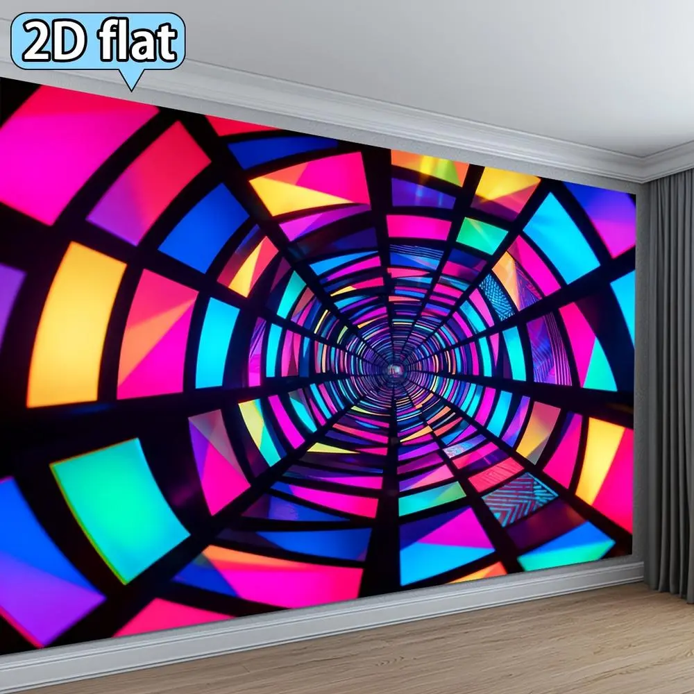 2D Flat Polyester Photography Backdrop Banner, Soft Lightweight Foldable Machine Washable, HD Digitally Printed Vibrant Abstract Geometric Tunnel Pattern, Ideal for Studio Shooting, Birthday Party Backdrops, Birthday Party Backdrop