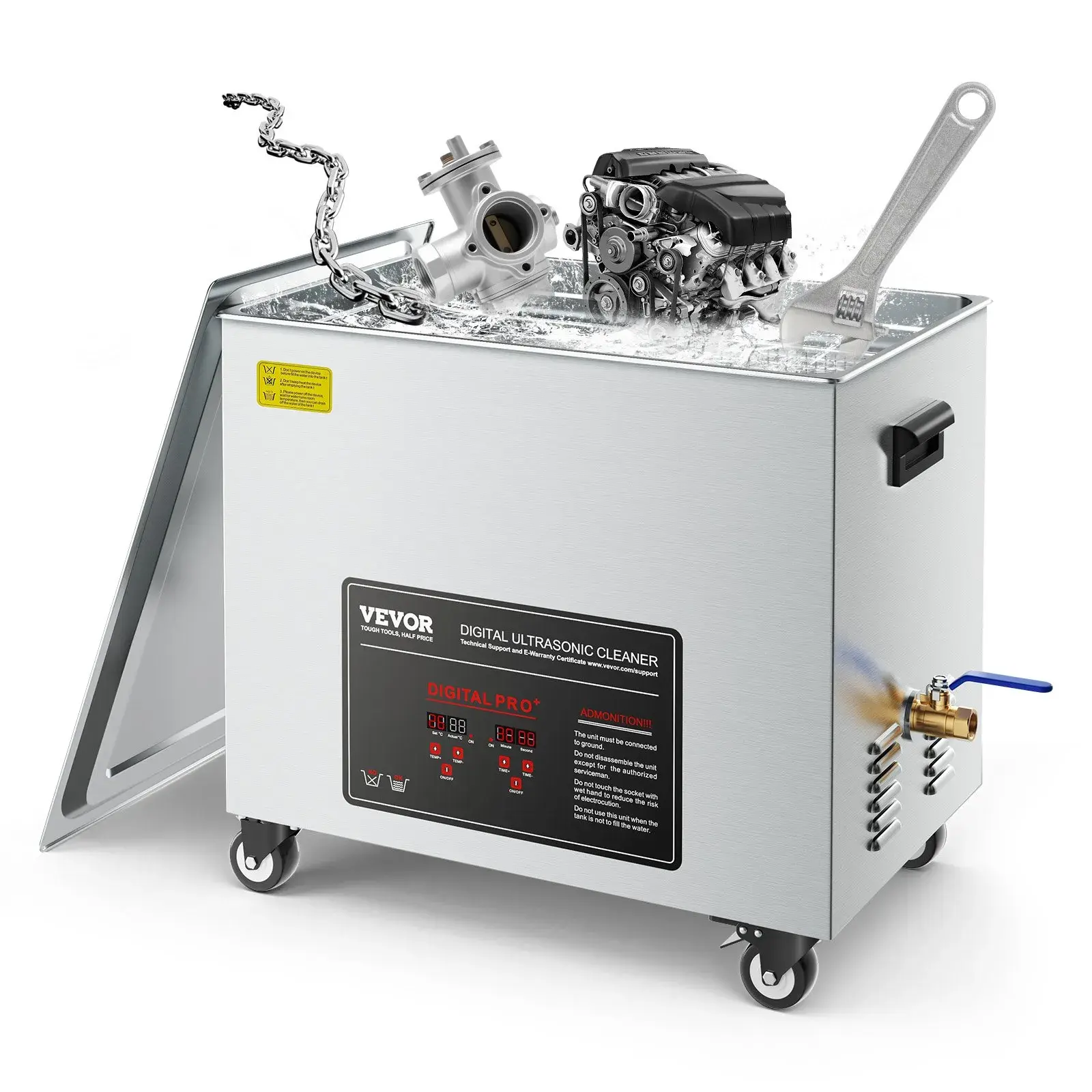 VEVOR 50L Professional Ultrasonic Cleaner Machine - 840W Power Stainless Steel Electronic Cleaning Equipment with Cleaning Basket, Digital Display & Wheels for Industrial Parts, Carburetors (Father's Day Gift)
