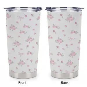 Coquette Aesthetic Tumbler 20oz, Cute Pink Bows and Roses Pattern, Trendy Ribbon Travel Mug, Soft Girl Balletcore Style, Stainless Steel Coffee Cup, Viral Gift for Teen Girls,Cute Water Bottle, Vintage Floral Vibes