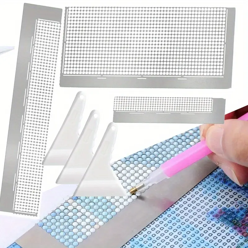 3Pcs Stainless Diamond Pasted Drawing Ruler,Steel 5D Drawing Mesh Ruler with Fix Tools,240 520 1020 Blank Grids for Full Drill or Partial Drills DIY Art Crafts Diamond Painting Kits