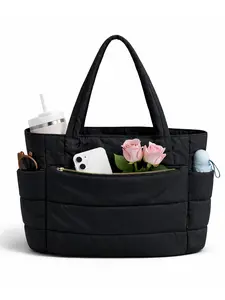 1pc Puffy Tote Bag for Women, Lightweight Quilted Shoulder Bag with Multi Pockets & Zipper Closure, Large Capacity Travel Work Gym Handbag, Stylish Daily Tote for Shopping & Commuting, Perfect Gift for Mom, Wife, Friends