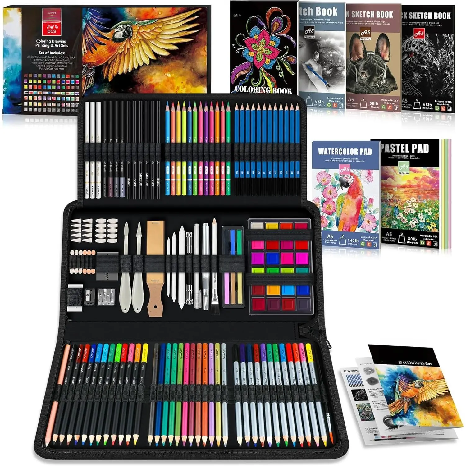 154 count Art Supplies - Sketching & Drawing Kit with Sketchbook,Tutorial Book,Coloring Paper - Graphite,Colored, Charcoal, Watercolor & Metallic Pencils - Drawing Tools for Artists and Beginners
