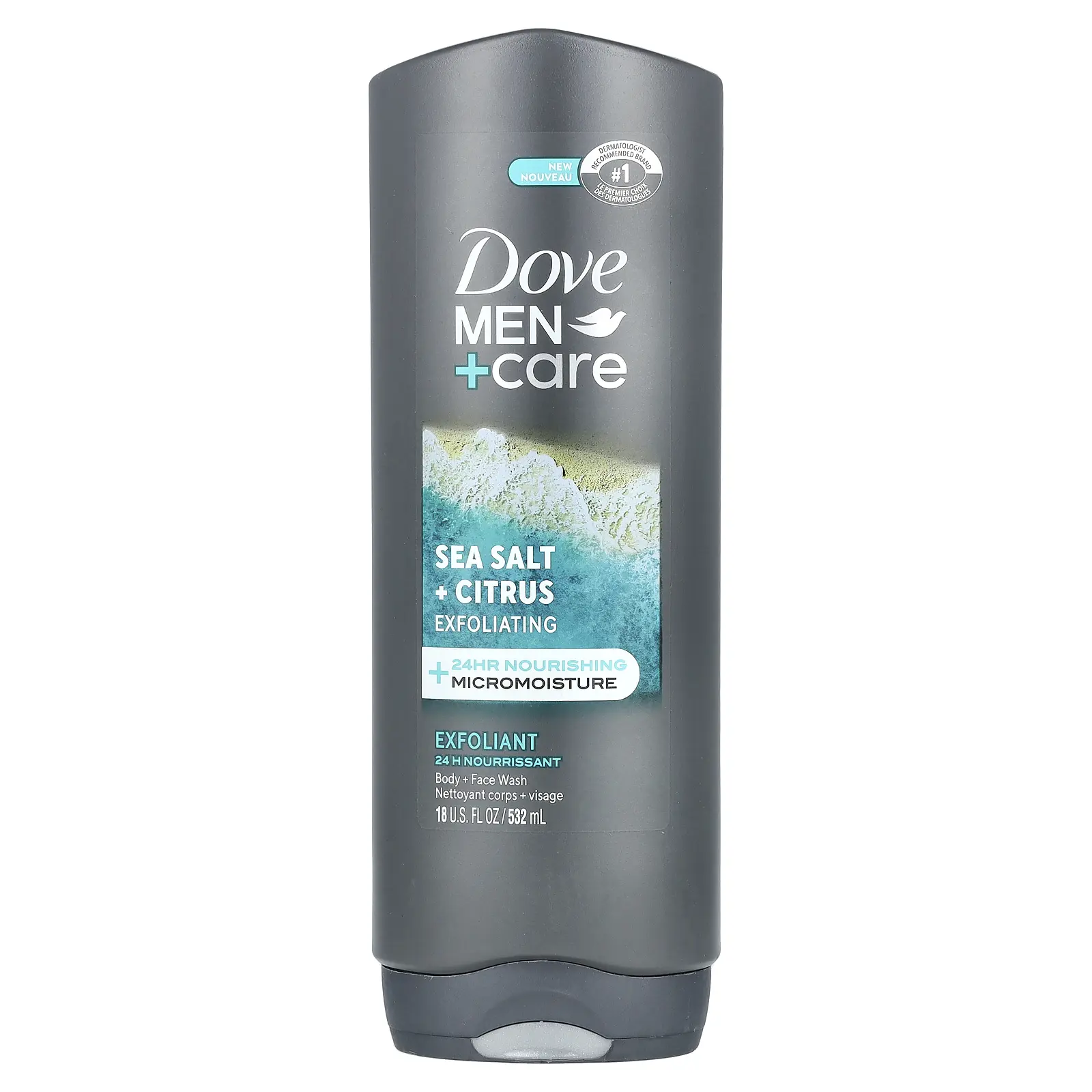 Dove Men + Care, Body + Face Wash, Sea Salt + Citrus, 18 Fl oz (532 ml)