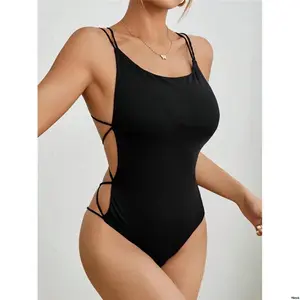 sFashionableBlackKnitTieBackBodysuit tiktokPETITEWomen