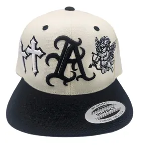 Customize Initial, with crosses and angle design. White/ Black Yupoong Classics Flat Bill Snapback Hat - 6089M