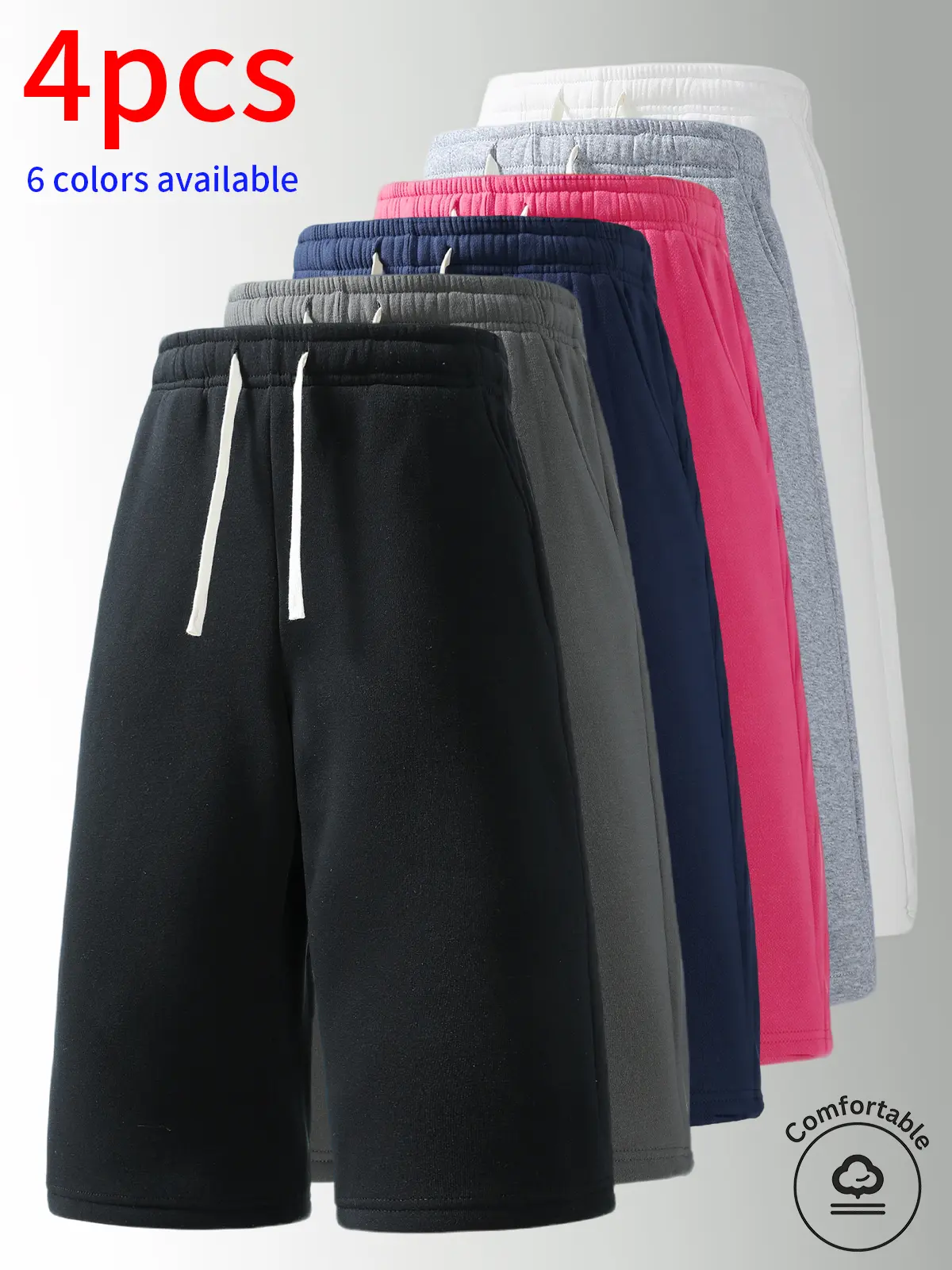 4-Pack (6 colors available). Men’s casual 3/4 shorts: elastic waistband drawstring athletic shorts. Simple solid color that pairs easily—suitable for summer daily commuting and work, street and outdoor activities, holiday leisure, sports running, and m