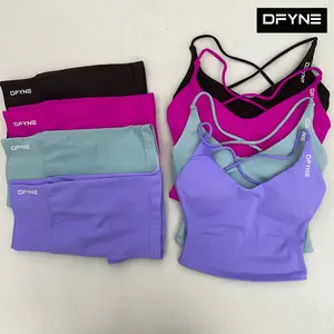 DFYNE Women’s High Waisted Shorts & Backless Tank Set Butt Lift Yoga Workout Outfit