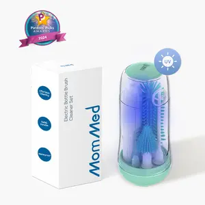 MomMed Bottle Brush,  Baby Bottle Brush Set with Silicone Bottle/Pacifier/Straw Brush and Mixing Head, Waterproof Bottle Cleaner Brush with Drying Rack, 2 Modes & 360° Rotation electric bottlebrush scrubbing brush travel Smart