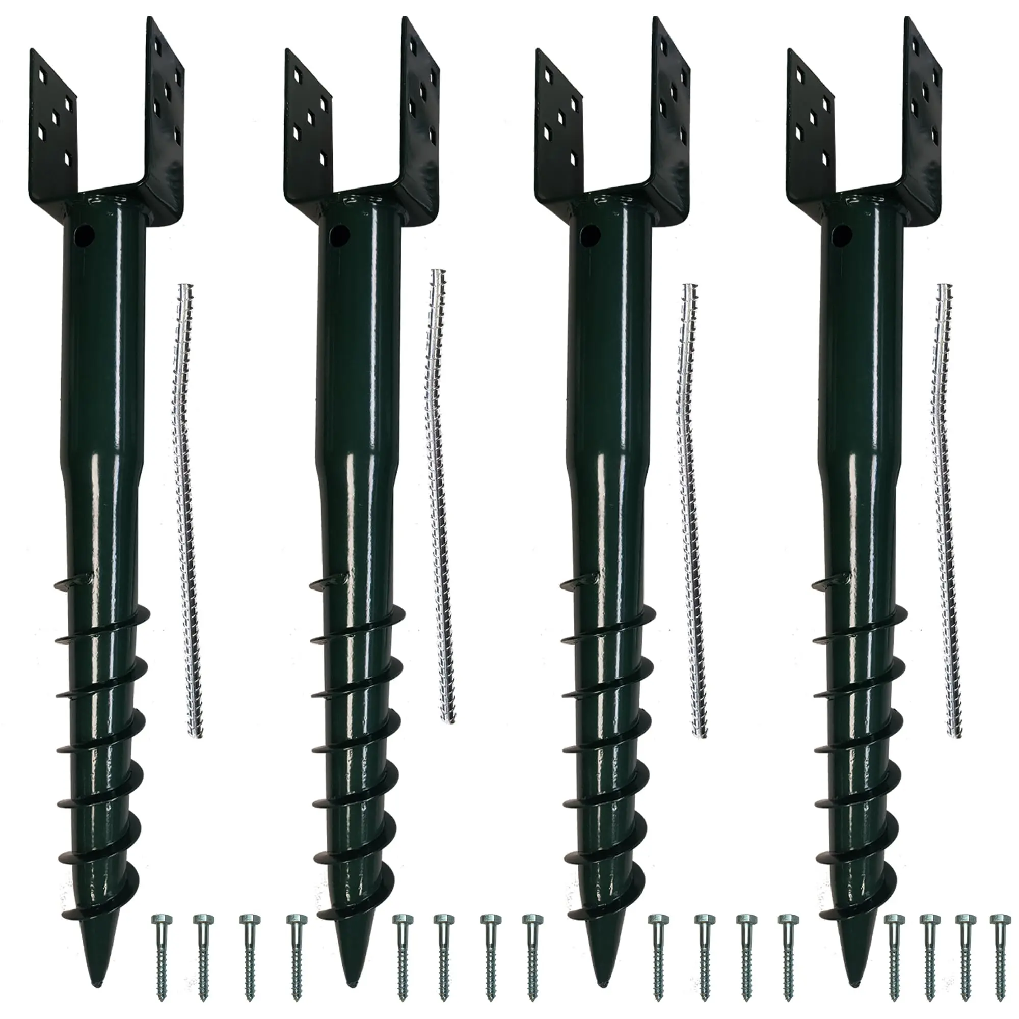 Ashman Ground Screw 30" Inch Metal No-Dig, U-Model Mailbox Post Kit, Green (4-Pack)