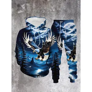 Eagle patterned stylish and comfortable men's spring and autumn long-sleeve casual sweatshirt set