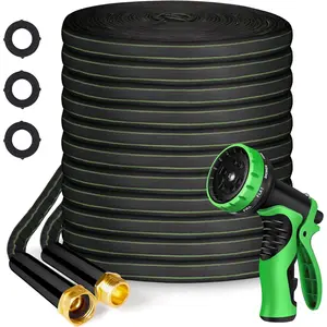 Garden Hose 100ft Flexible Water Hose Non-Expandable High Pressure Kink-Free Leakproof Durable Portable Lightweight Outdoor Yard Lawn Black Fabric Watering Hose with 3/4" Aluminum Fittings