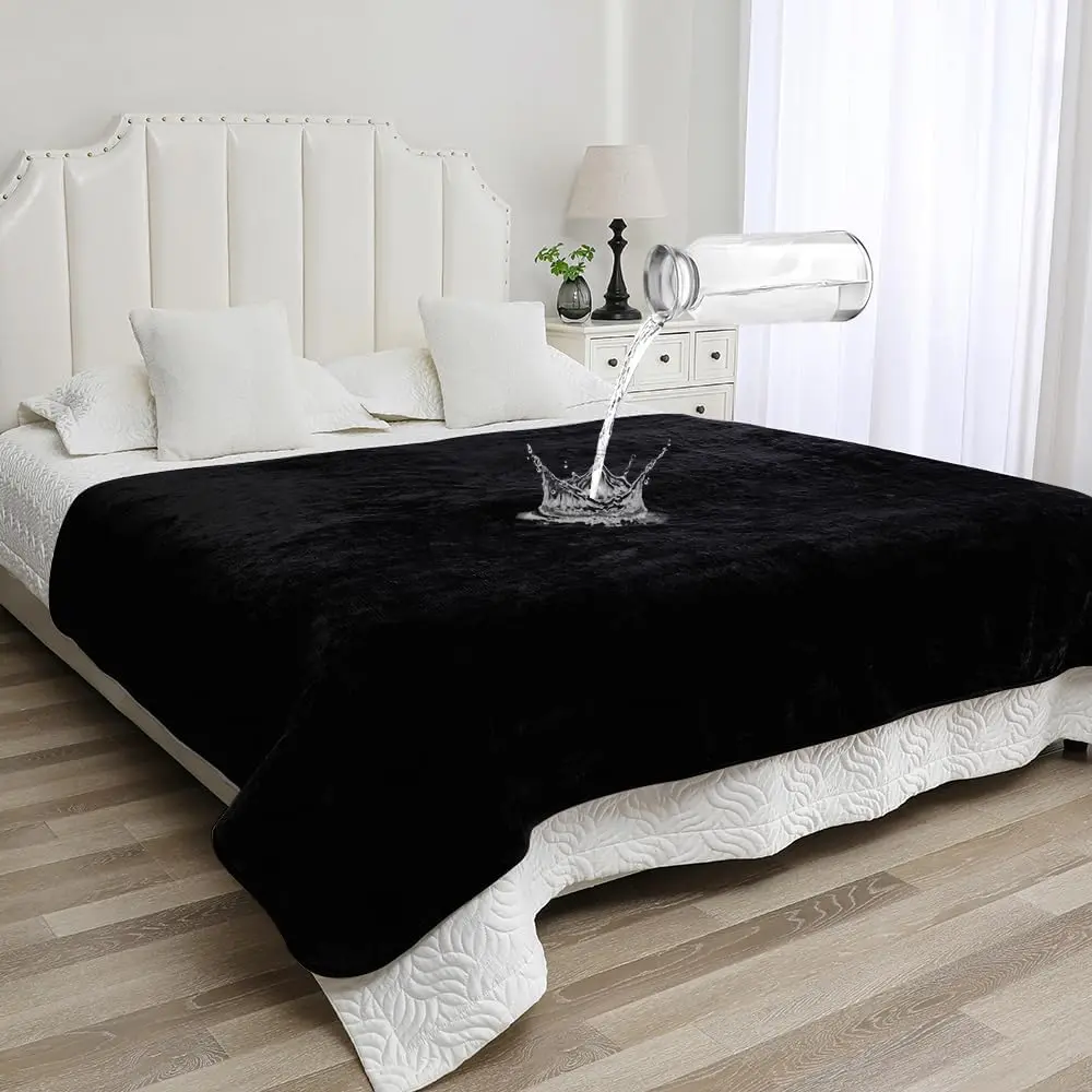 Couple's Cozy Synthetic Sherpa Blanket - 80"x60" Black Multi Purpose Machine Washable Throw, Splash-Proof, Leakproof TPU Layer, Stain-Resistant Master Bedroom Sofa Bed Protector