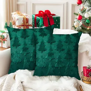 Christmas Tree 18x18 Throw Pillow Covers Set of 2 Soft Fluffy Pillowcases for Home Decorative Boho Pillow Covers for Couch Bedroom Green-Tree 18"x18"