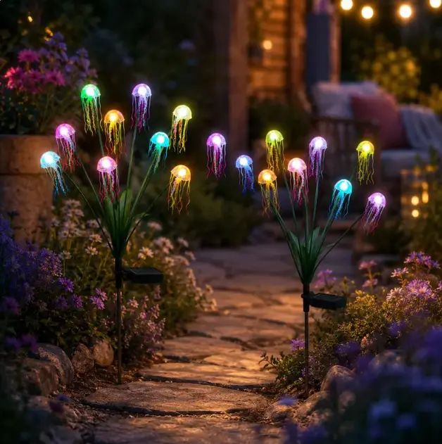 Solar Jellyfish Garden Lights, IP65 Waterproof Outdoor Solar-Powered Color-Changing LED Lights, Pathway Lawn Patio Decorative Statue Ornament