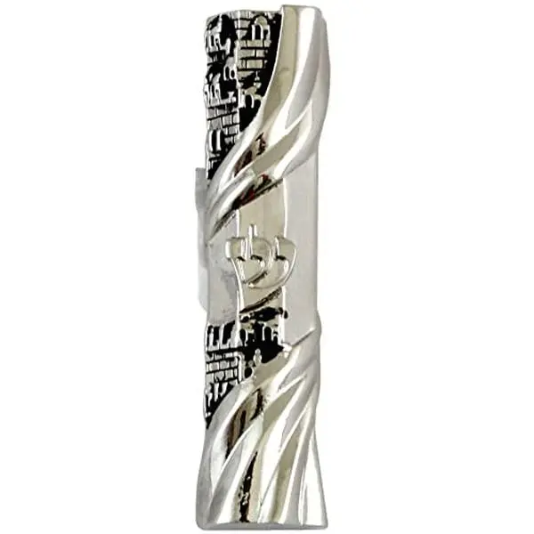 Nickel Metal 2.5-Inch Double-Sided Ultra Compact Car Mezuzah - 6x1x1cm Durable Finish, Jerusalem-Inspired Religious Decor, Jewish Hoshen Scroll, Easy Install With Tape, Car Decor & Home Gift