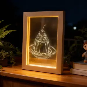Adorable【Puppy & Coconut】LED Photo Frame - Soft Glow Night Light, Customizable Acrylic Board, Perfect Gift for Dog Lovers, Home Decor, USB Powered