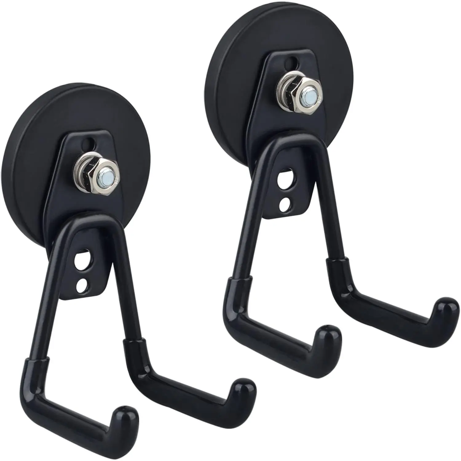 Large Magnetic Hooks,Strong Heavy Duty Magnet Hooks for Power Drill,Broom,Garden Tools,Pegboard,Garage,Workshop,Hardware, 2 Pack Magnet Storage Holder for Indoor Outdoor Hanging(Black)
