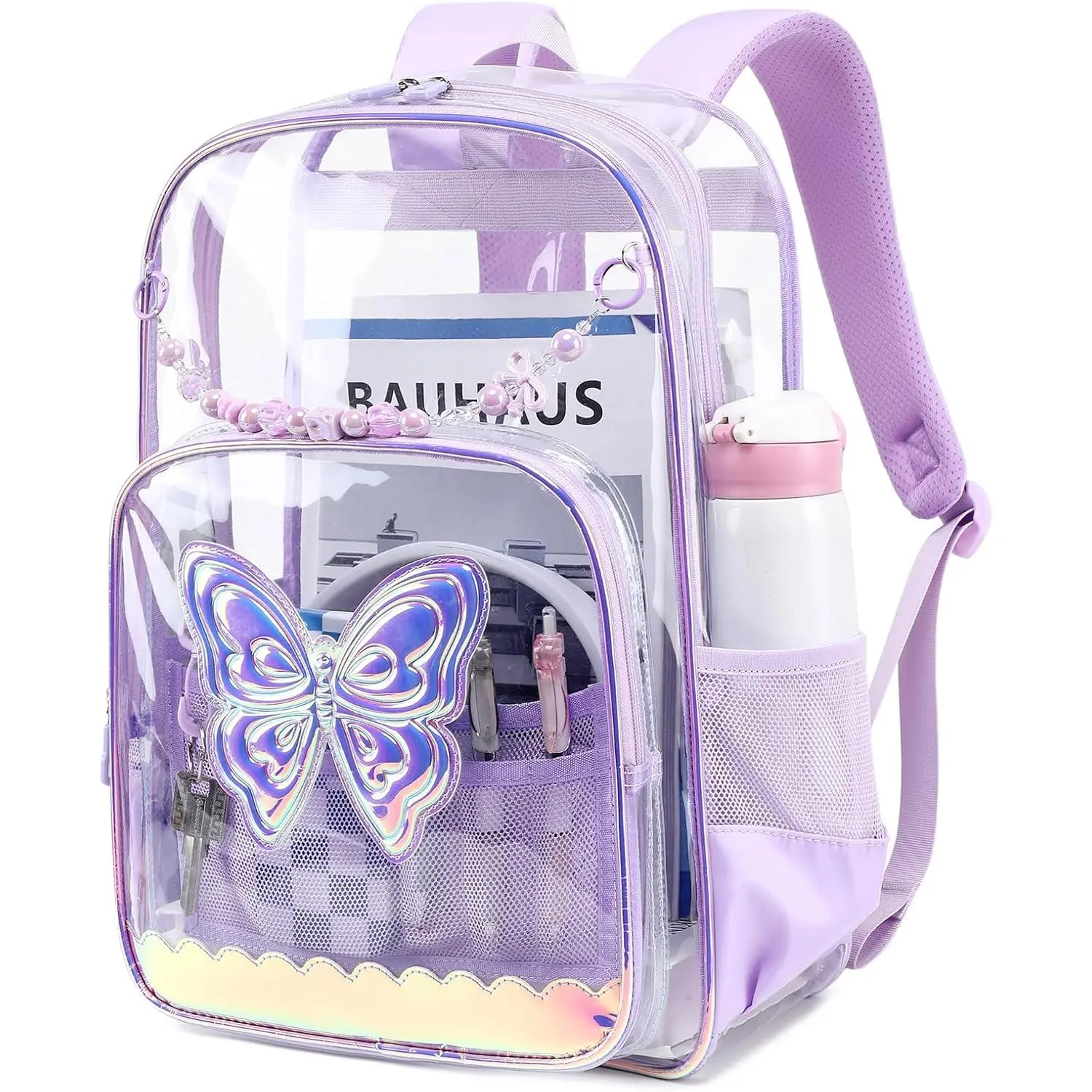 Clear Backpack, Clear Bookbag for School PVC Heavy Duty Transparent Backpack for Girls,  Butterfly