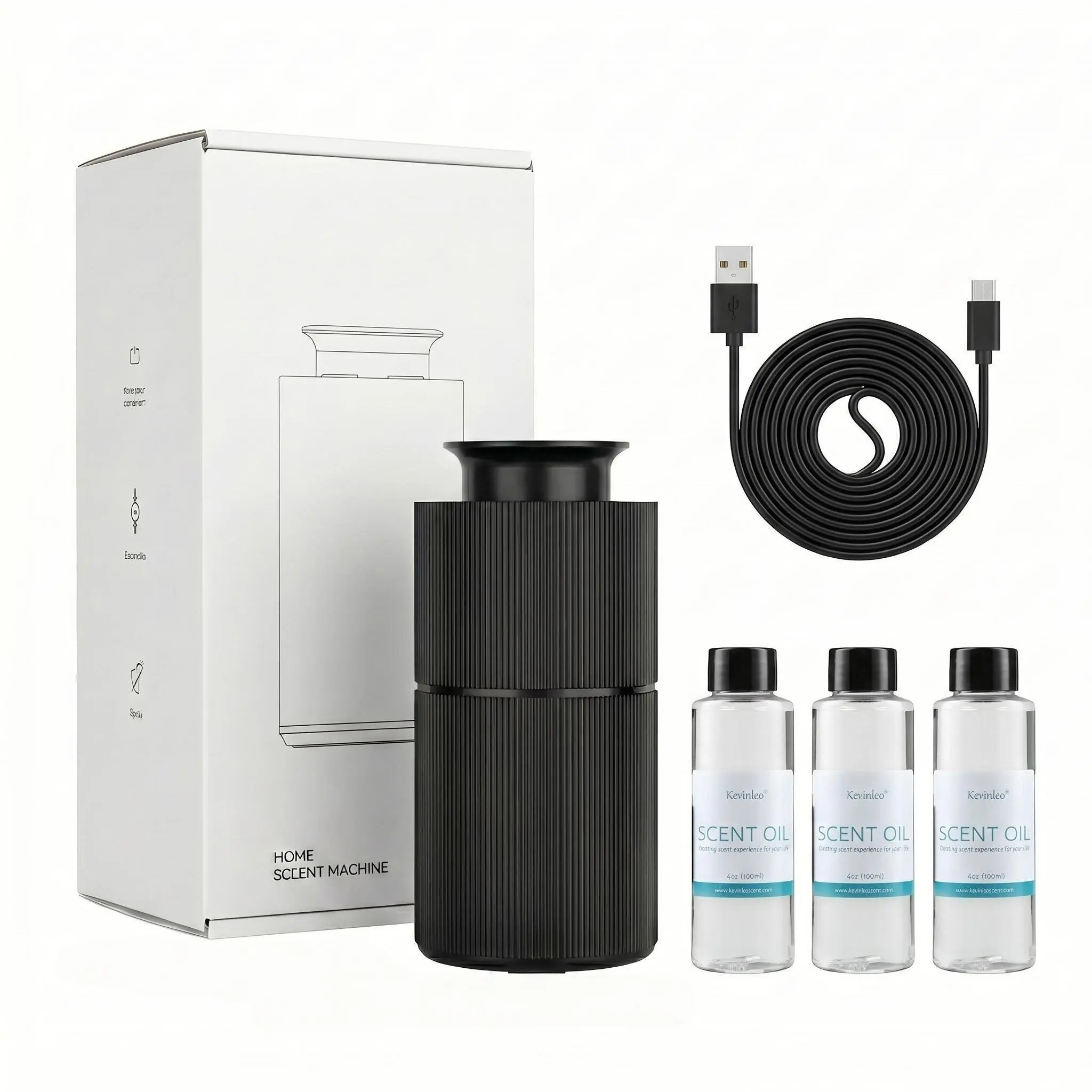 Kevinleo Car Fragrance Set - Portable Multifunctional Battery-Operated Waterless Nebulizer, Compact Mini Aluminum Body, 3x20ml Essential Oils, 3 Timers, 3 Mist Levels, Ideal for Home Use & Essential Oil Enthusiasts
