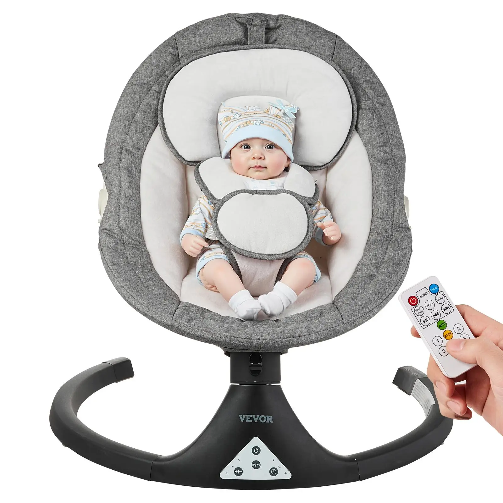 【Father's Day】VEVOR Baby Swing, 5-Speed Baby Rocker with 3 Seat Position, Portable Infant Swing for Newborn with PVC Touch Panel, Remote Control, Bluetooth, 10 Lullabies & Toy Bar for 0-9 Month/0-20 lbs Boys Girls