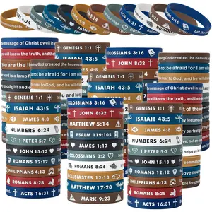 100 Pieces Religious Silicone Wristbands Bulk Bible Colorful Inspirational Christian Rubber Bracelets for Men Women Gifts