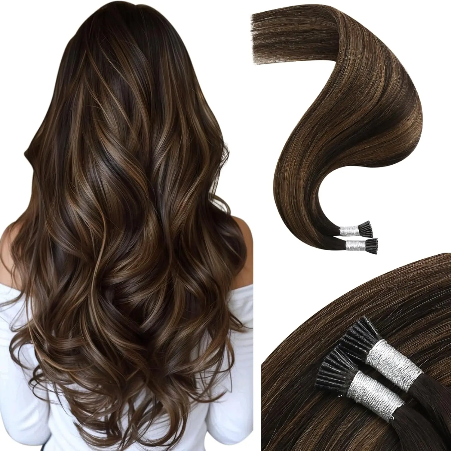 Full Shine Hair Extensions Human Hair, 16-22 Inch Blonde Straight Brazilian I-Tip Extensions, Pre-Bonded with Italian Keratin for Glueless Cold Fusion, 50 Strands 40g, Glueless Brazilian Hair