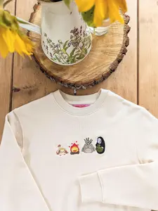 Whimsy of Ghibli Embroidered Sweatshirt, Studio Ghibli Embroidered Crewneck, Studio Ghibli Embroidery Sweatshirt, Hoodie