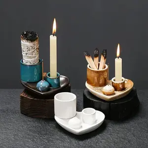 Ceramic Incense & Candle Holder, 1 Count Incense Holder with Ash Catcher Tray Holder for Sage Burning Smudge Meditation, Yoga, Freshener, Aromatherapy Scent Diffuser, Home Fragrance Decor