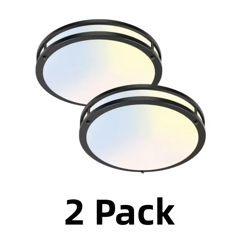 Modern Black Low Profile 2-Pack 13-Inch (13" Diameter) 36W Plastic Dimmable Recessed LED Ceiling Lights - 5-CCT Choices, 50000-Hour Lifespan, Dry/Damp Safe, Easy-Install, Great for Kitchens & Baths, Basement, Restaurants, Bedroom