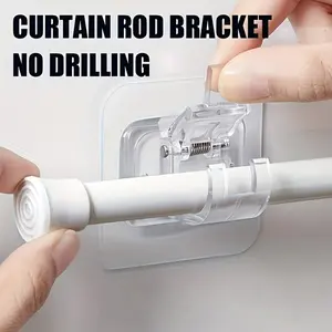 4PCS No-Drill Curtain Rod Brackets, Transparent Adhesive Plastic Hook Holders, No Drilling or Nails Required, Multi-Purpose for Bathroom, Kitchen, and Bedroom