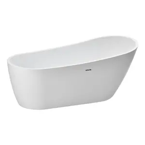 VEVOR Acrylic Freestanding Bathtub, 67 Inch Contemporary Soaking White Tub with Brushed Nickel Overflow and Drain, Elegant Oval Shape Stand Alone Soaker Bathtub for Modern Bathroom or Remodel Project