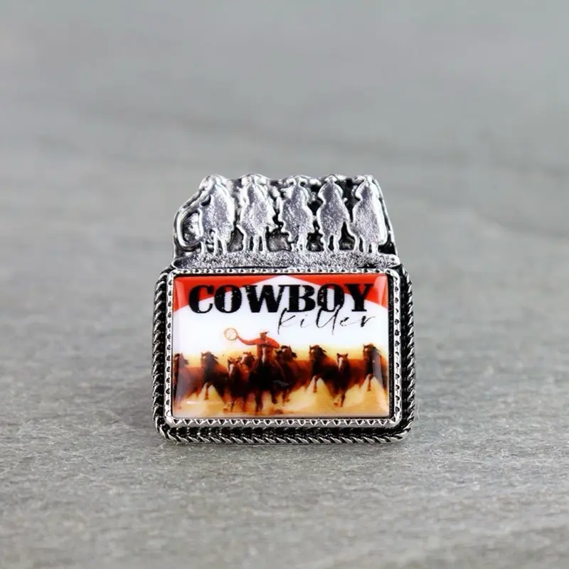 Western Portrait Cowboy Silhouette Cuff Ring