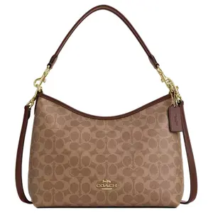 COACH Laurel 31 Detachable Strap Zip-Top Tote Bag for Women, Coated Canvas, Large, Rustic Maple