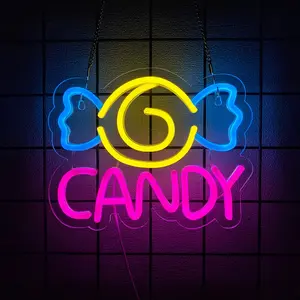 Candy Neon Sign Candy Bar Neon Light USB Powered Light Up Business Sign for Candy Shop Lollipop Store Snack Sweet Shop Kids' Room Bedroom Halloween Birthday Gift