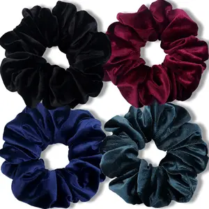 IVARYSS Extra Large Scrunchies for Women'S Thick Hair, Premium Velvet Soft Jumbo Scrunchy, XL 6 Inch Big Elastic Band Hair Accessories, 4 Pack, Dark