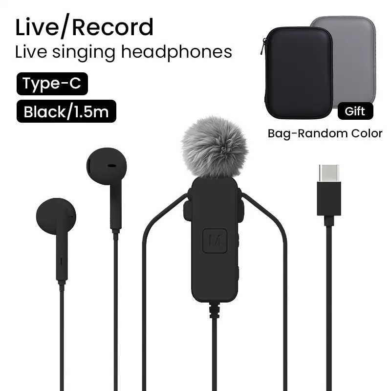Bluewow Karaoke Wired Earbuds - Type-C Connector, 1.5m Cable, Screenless, Built-in Mic, Monitoring, Voice Changer, Studio-Quality Audio, for Live Streaming/Recording, Music Playback & Voice Enabled In-Ear Headphones (Not Water Resistant), Earbuds Wired