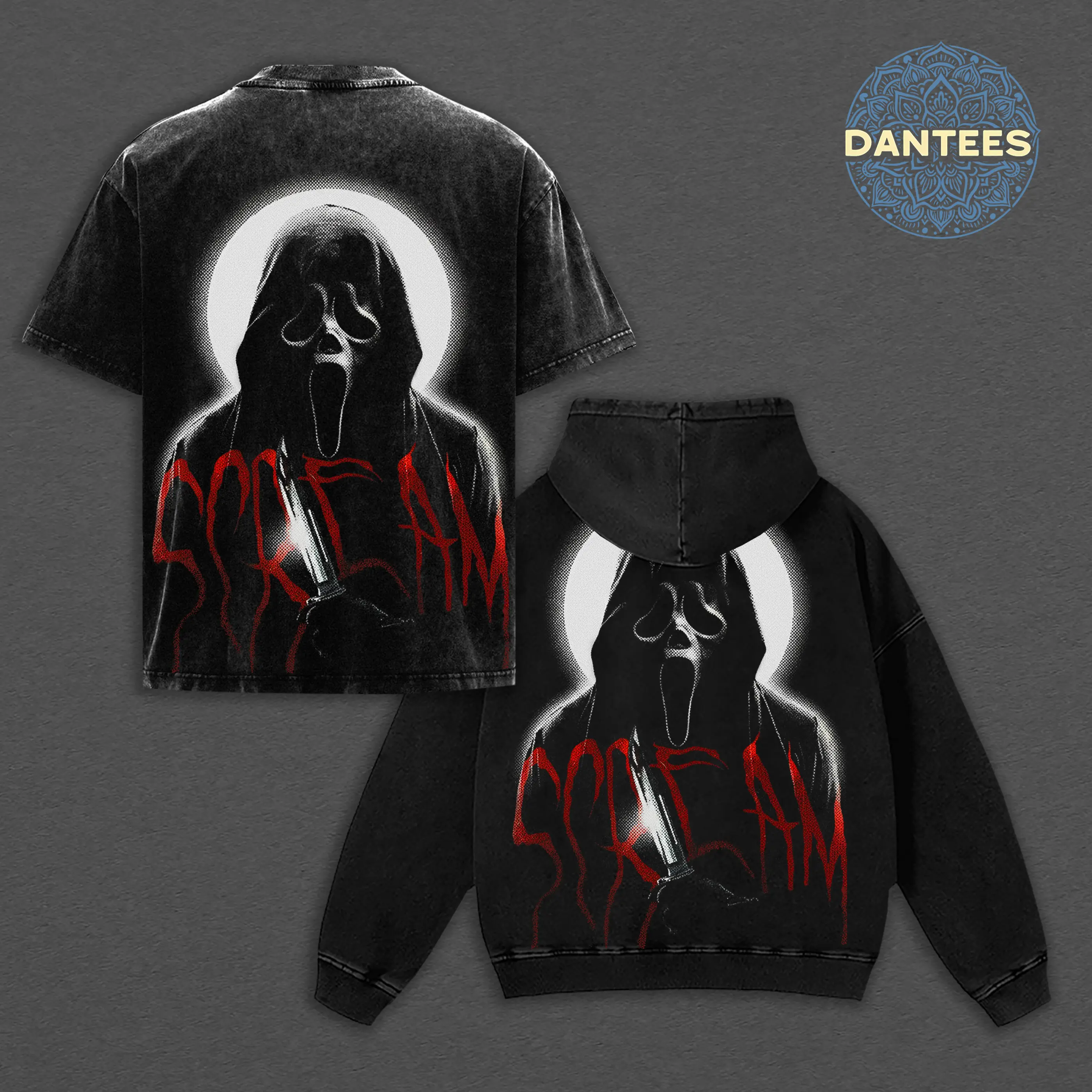 Scream Ghostface Vintage Graphic Sweatshirt Hoodie T-Shirt, Retro 90s Horror Movie Merch, Oversized Acid Wash Streetwear, What's Your Favorite Scary Movie Top, Spooky Season Halloween Apparel Gift
