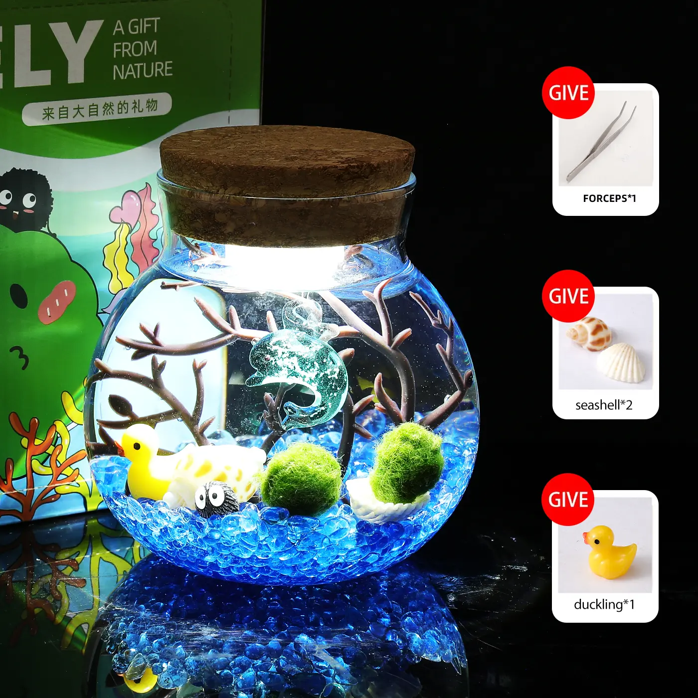 Mizar - Romantic Big Dipper Bottle Micro-Landscape, Adorable Marimo Moss Ball Habitat, Self-Sustaining Crystal Water Garden & Elegant Desk Ecosystem (Includes 2 Live Marimo Pets)