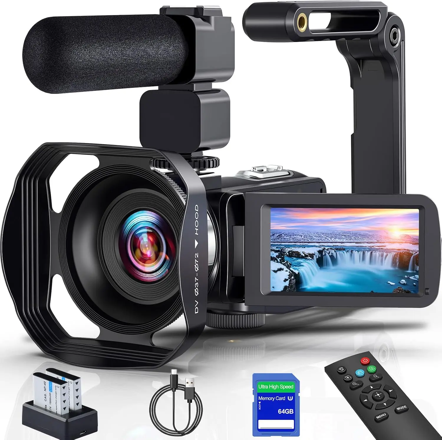 2026 8K Video Camera Camcorder 64MP YouTube Vlogging Cameras IR Night Vision WiFi Webcam Camcorders with 18X Digital Zoom 3.0”Touch Screen Stabilizer, Mic, 64G SD Card, Remote Control and 2 Batteries Wireless Cable