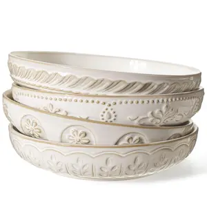 Artena Pasta Bowls Set of 4 50oz Large Salad Bowls Big White Ceramic Soup Bowls Home Oven Microwave Dishwasher Safe Porcelain Dinnerware Sturdy Earthenware Tableware Serving 9.75 Inch Multiple Patterns