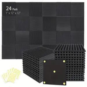 24pcs acoustic high density soundproof panels, 12x12x1 inch sound absorbing, office soundproof wall panels, ceilings, game rooms, recording studios to reduce noise