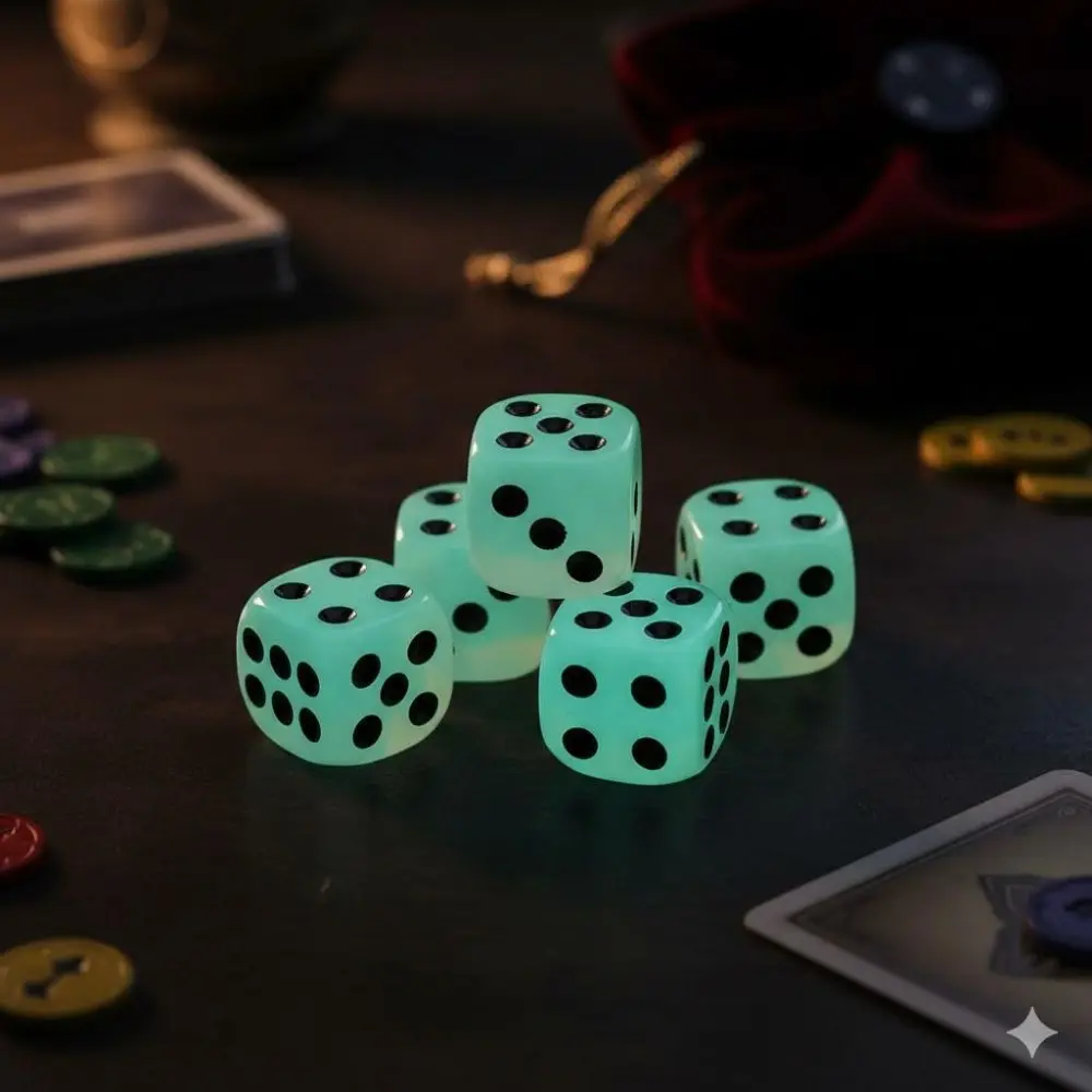 Glow in The Dark Dice Set: High Brightness Glowing Six Sided Bulk Dice with Safe Rounded Corners, Waterproof & Durable, Perfect for Tabletop Games, Party Nights, Pub Entertainment and Family Fun.