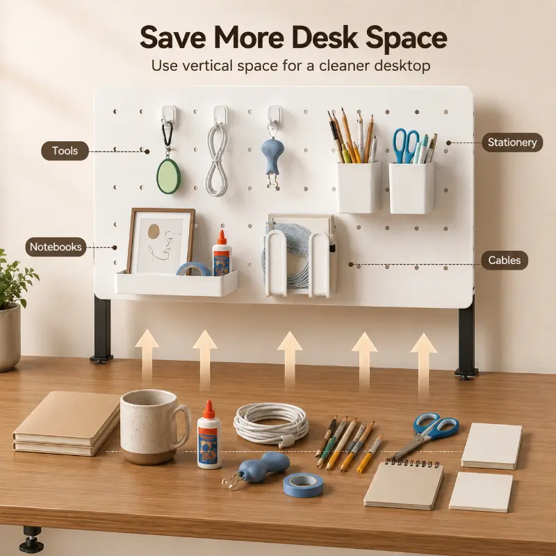 32" (80cm) Durable Metal Frame Pegboard Organizer, 2-in-1 Adjustable Freestanding-Wall Mount Shelves, Fast-Install Racks & Displays with Storage Hooks, No-Drill Multi-Use Home Organizer for Office, Kitchen
