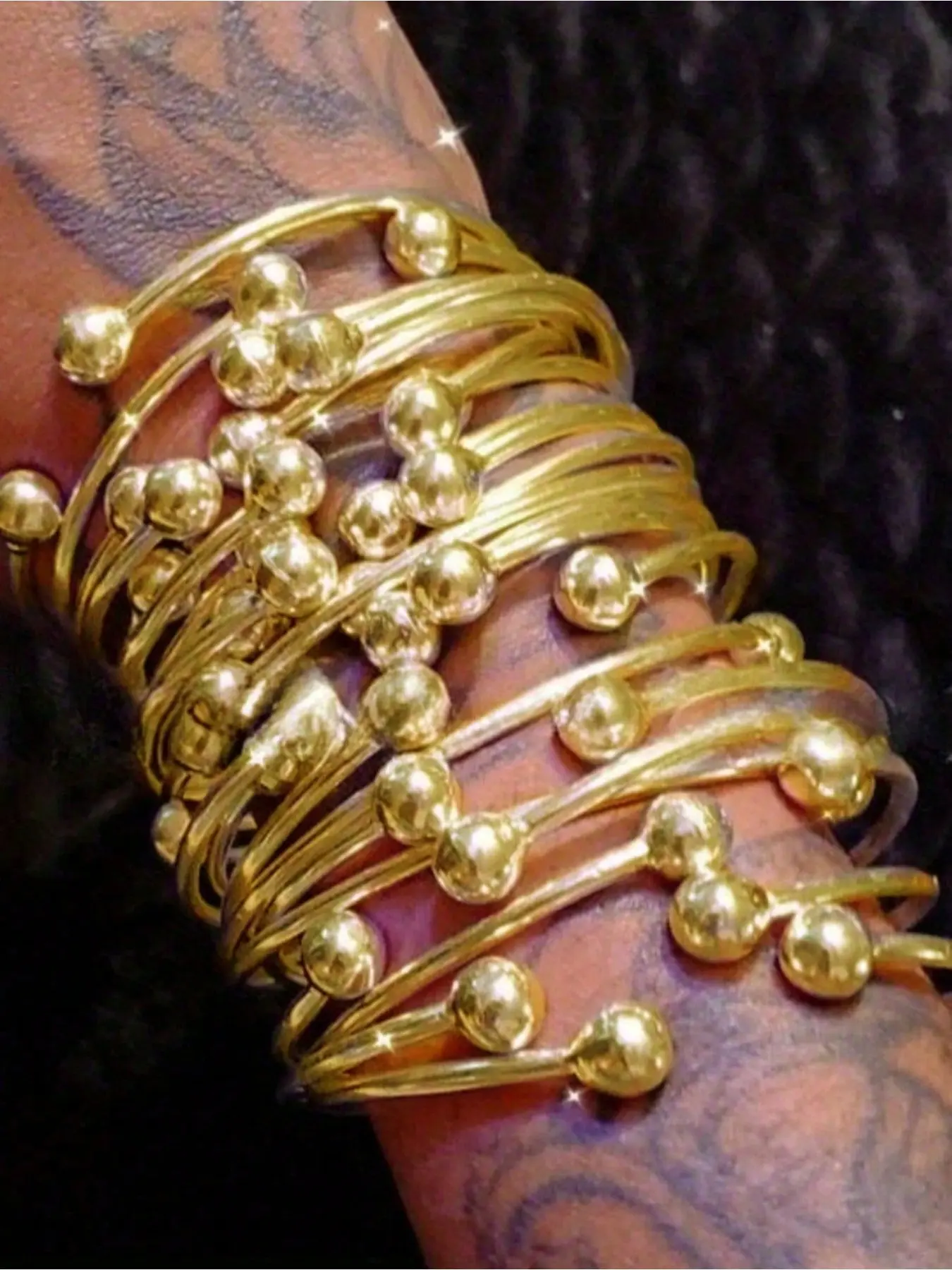 5pcs/10pcs Retro Boho Thick Bangles, 10mm Ball Silvery Bangles Bracelet, Boho Stacking Bangles, Handmade Silvery Bangles for Women Daily Party Jewelry Gifts
